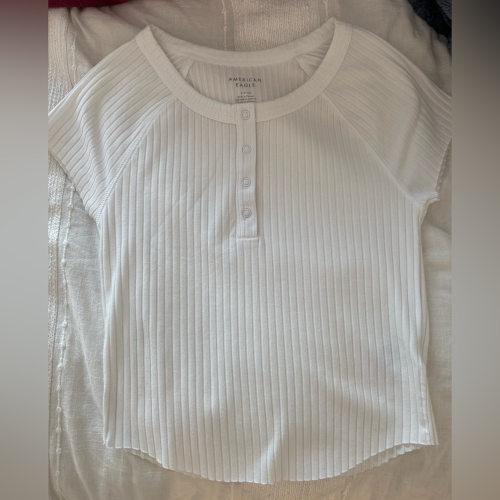 American Eagle Outfitters White Buttoned Tee